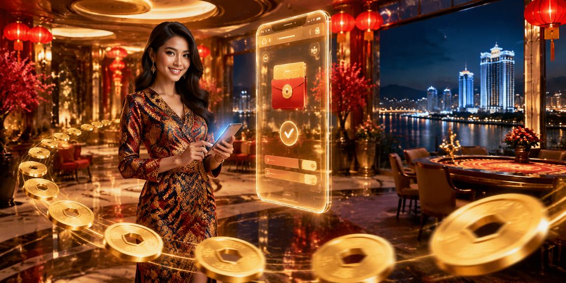 Pengguna Johor dengan pakaian batik membuat deposit untuk slot dalam talian